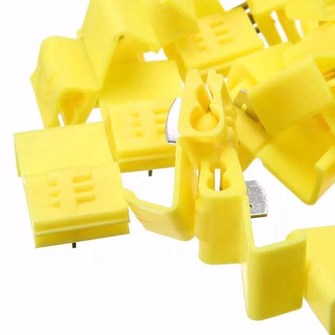 Close-up of yellow insulated solderless quick-splice wire connectors, 125-piece pack for 22-10 AWG electrical wires