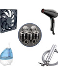 Hella Smooth 683ZZ Ball Bearings 20 Piece Set Mini Double Shielded Deep Groove 3MM X 7MM X 3MM with fan, hair dryer, humidifier and jump rope.