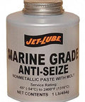 Jet Lube Marine Grade Anti-Seize, gray 1 lb jar for threaded fasteners, service rating -65F to 2400F, prevents seizing and corrosion.