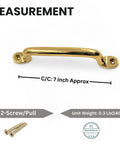 Unlacquered Solid Brass Cabinet Pull, 7 inch length, top view, measurement details, handmade hardware, serene modern style.