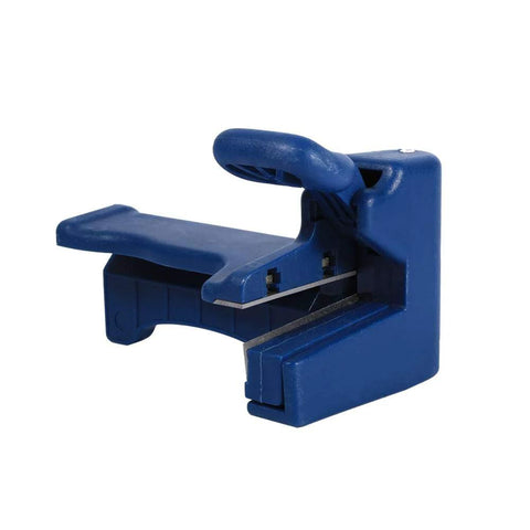 Blue woodworking trimmer with double cutters, handheld tool for DIY cutting