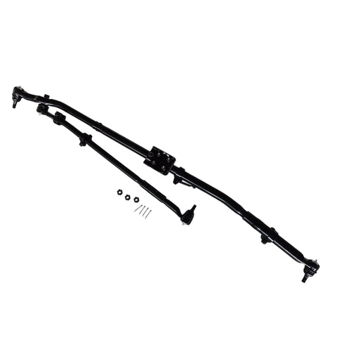 Dodge Ram Heavy Duty Steering Linkage Assembly T Style Upgrade For 2003 2010 Ram 2500 3500 And 2011 2013 Ram 2500 3500 Mega Cab 8 Lug Fits 1500 Mega Cab 8 Lug Only Replaces 52122362AE DS800981A black steel T-style steering linkage with hardware