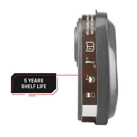 Side view of Bayonet Style Replacement Filter Cartridge For Mask And Respirator With Organic Vapor And Particulate Protection