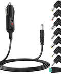Heavy Duty Ride Ready 12v Dc Car Charger Cord with eight swappable plugs and cigarette lighter adapter.