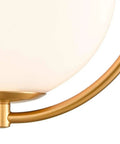 Close-up of Industrial Mid Century Modern Brass Semi Flush Mount Ceiling Light With Opal Milk Glass Globe Fixture detail