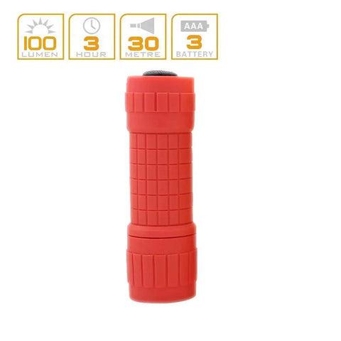 Red flashlight from 30 Pack Mini Flashlight Set With COB LED, Handheld Lights, Five Colors, Lanyards Included, Ninety AAA Batteries Included