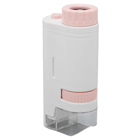 Handheld microscope in lightweight durable ABS, compact design, pink details, Hands On Portable Microscope With High Power Lens For Checking Out Fine Structures And Cells, Kid Friendly, Lightweight Durable ABS Build, Compact Design, Perfect For School Science Projects, Outdoor Experiments, Home Lab Sessions, And Curious Kids.