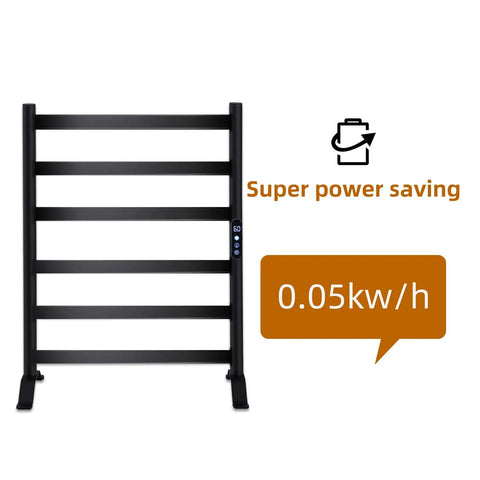 Carbon Fiber Heated Towel Rack With Six Bars, Freestanding And Wall Mount Electric Towel Warmer For Bathroom, front view