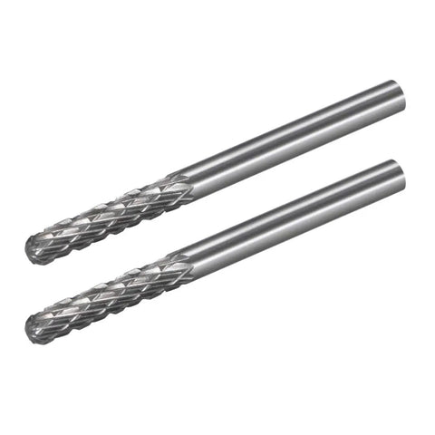 Heavy Duty Pro Grade Tungsten Carbide Rotary Burrs Three Millimeter Diameter With One Eighth Inch Shank Double Cut Cylindrical Radius End For Die Grinder And Drill Bit Wood Soft Metal Carving Polishing Long Life Two Pieces