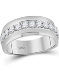 Top Shelf 14Kt White Gold Mens Wedding Band Ring Featuring Machine Set Round Diamonds 1 Cttw Bright Polish Smooth Comfort Fit Side View.