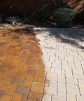 Heavy Duty 25 Percent High Solids Styrene Acrylic Concrete Sealer Brings Out Natural Color And Kills Whitening On Brick And Paved Slabs Real Deal 5 Gallon Can Protection on stamped patio showing before and after effects.