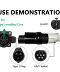 High Performance GBT Socket To Type 1 Plug Adapter For EV Chargers demonstrating compatibility with Type 1 vehicles.