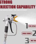 Professional Airless Paint Sprayer Powered By 1800W High Pressure Motor With Dial Meter showing fine spray and efficient nozzle design.