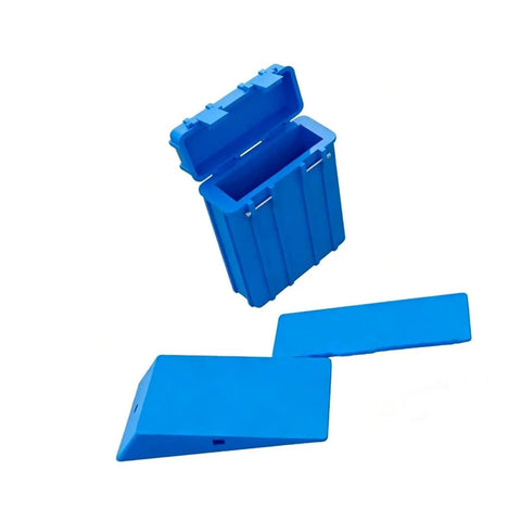 Blue plastic components of a Lightweight Golf Swing Trainer For Indoor Practice And Dial In Your Impact Position Corrector Device