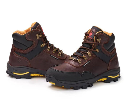 Waterproof Steel Toe Work Boot For Men Leather Lace Up Industrial Safety Boots with oil and slip resistance, dual density sole.
