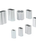 One Eighth Inch Aluminum Wire Rope Crimp Sleeves Set, Double Barrel Cable Crimps for One Eighth Inch Wire, 120 Pieces, Pro Grade Premium Aluminum Alloy, Durable, Easy Install, Heavy Duty Cable End Sleeves for DIY and Marine, assorted crimp sleeves