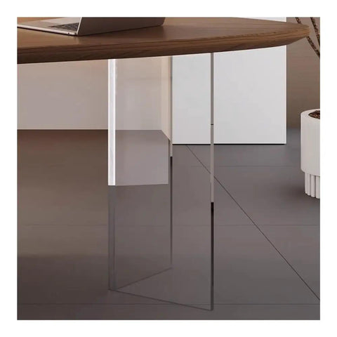 Heavy Duty Standing Desk With Side Cabinet Storage Modern Ash Wood Executive Office Workstation For Gaming And Study Flexible Layout With Ergonomic Monitor Riser 240cm Surface acrylic leg detail close-up
