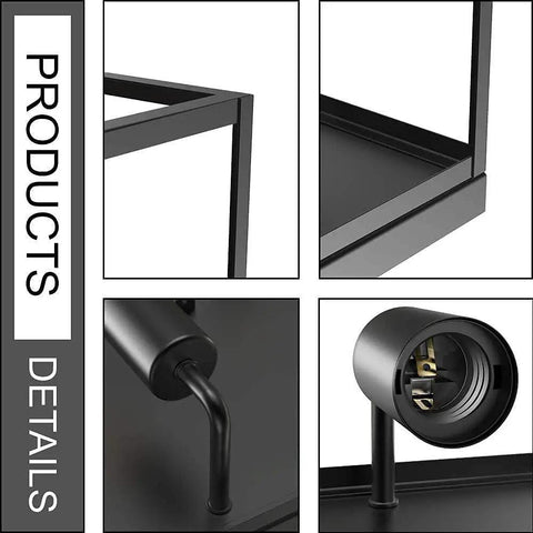 Close-up of the Industrial Metal Flush Mount Ceiling Light Fixture 13 Inch Square Two Light Open Cage No Glass Design Matte Black