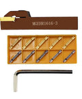 All In One Heavy Duty Spring Steel Anti Vibration Indexable Parting And Grooving Tool Holder With 16mm Shank MGEHR1616-3 Includes 10 MGMN300-M Carbide Inserts 5 Yellow Coated For Steel 5 Black For Stainless