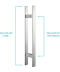 Heavy Duty Commercial Grade 36 Inch Solid Stainless Steel Push Pull Door Handle For Barn And Glass Doors With Full Brushed 304 Finish Solid Stainless Standoffs Deep Engagement Built Tough For Everyday Use, shown with dimensions 900mm length and 760mm spacing.