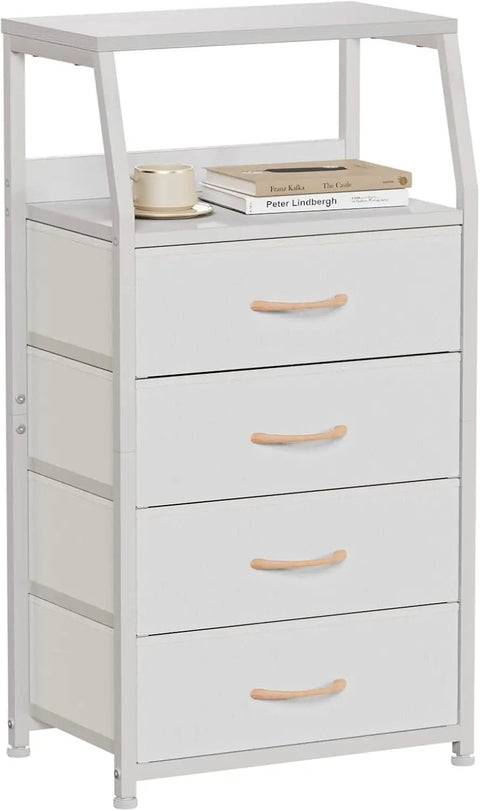 Tall 4 Drawer Dresser With Wood Top And Sturdy Steel Frame For Bedroom Or Hallway Storage Vertical Storage Nightstand Organizer In White