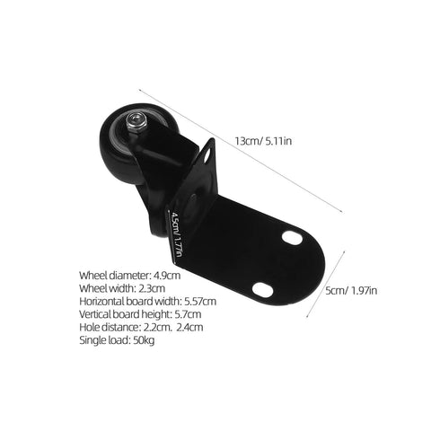 Zero Fuss One Point Five Inch Silent Swivel Casters For Furniture Cabinets And Drawers featuring a black side mount bracket with rubber wheel.