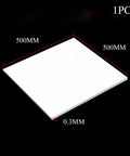 Diagram showing Heavy Duty PTFE Teflon Sheet 500x500mm Formable Gasket Board For DIY Projects 0.3mm Thick with dimensions.