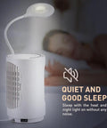 Compact Ceramic Space Heater 600W with LED light, 4 in 1 function, desk-friendly heater for home office, shown near bed for indoor use.