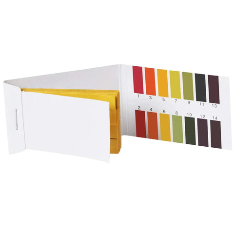 All In One 160 Strips pH Test Paper Kit 1 To 14 Color Coded Litmus Strips with Control Card open showing color guide.
