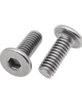 Top Shelf TA2 Pure Titanium Hex Socket Machine Screws With Low Profile Flat Heads For Hella Durable Auto Racing And Workshop Repairs Using M2.5 M3 M4 M5 Metric Thread Fasteners In Bulk Packs - close-up of two titanium screws.