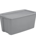 Go Big On Storage With This 50 Gallon Gray Bin Featuring Heavy Duty Latches And Secure Recessed Lid And Extra Large Stackable Plastic Tote built tough for organizing closet gear.