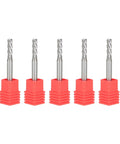 Five Pack 5/32 Inch Helix Carbide End Mill TiAlN Coated Four Flute Upcut CNC Spiral Router Bit With 9/16 Inch Length Of Cut