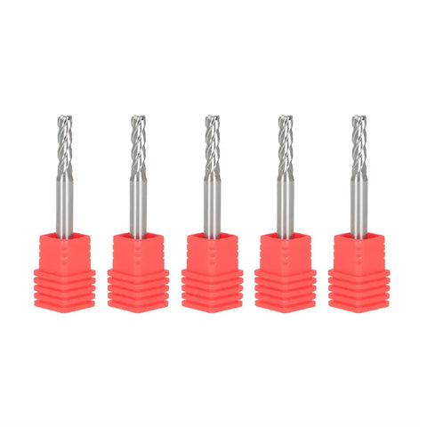 Five Pack 5/32 Inch Helix Carbide End Mill TiAlN Coated Four Flute Upcut CNC Spiral Router Bit With 9/16 Inch Length Of Cut