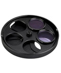 Five-Position Metal Filter Wheel For Astronomical Telescopes 1.25 Inch With Eyepiece Adapter, two filters visible