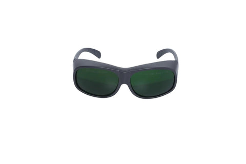 Top Tier Laser Safety Glasses For Handheld Laser Welding And Fiber Rigs Featuring Badass OD8 Plus Din4 Shields showing a front view of grey polycarbonate eyewear.