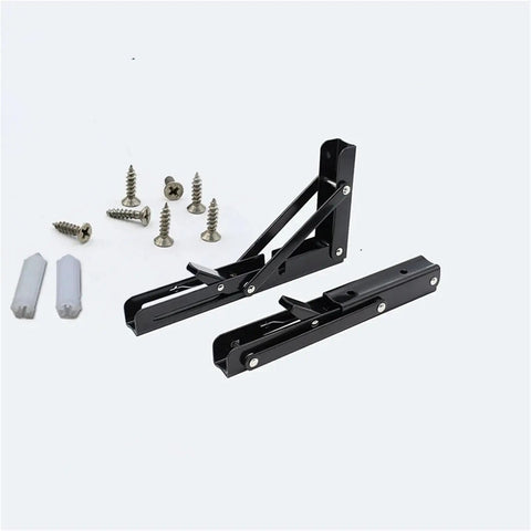 Two Pack Beefy Triangle Folding Angle Brackets Heavy Duty Shelf Supports for Wall Mounted Shelves and Work Tables Black 10 Inch