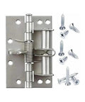 Two Pack 4 Inch Automatic Door Hinges Self Closing Heavy Duty Spring Hinges With 90 Degree Positioning Brushed Silver Finish Iron Construction And Built In Door Stopper For Home Office with screws
