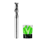 1/4 Inch Shank 2 Flute Carbide Square Endmill Upcut Router Bit With AlCrN Coating For CNC Milling Alloy Steel Metal And Stainless Steel Ideal For Hard Metals And Heavy Cutting With Durable Carbide For Long Tool Life And Low Deflection displayed vertically with packaging.