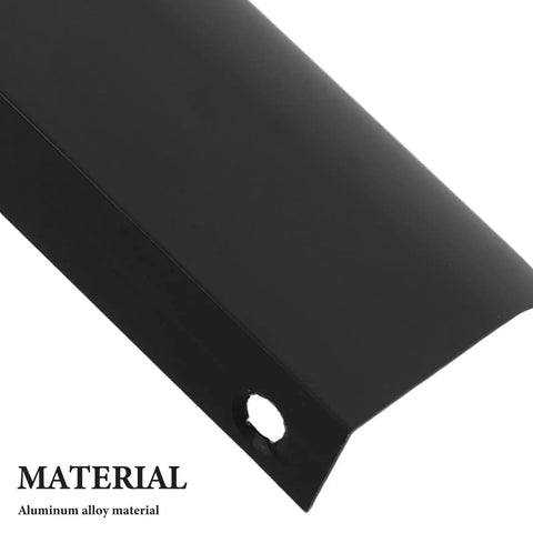 Close-up of Matte Black Hidden Edge Pull Cabinet Drawer Handles 12 Pieces Aluminum Alloy 80mm Back Mount Concealed Hardware.