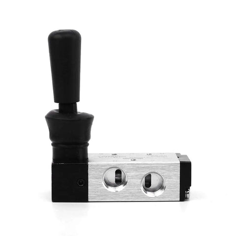 5 Way 2 Position Hand Lever Pneumatic Valve With One Quarter Inch NPT Inlet And One Quarter Inch NPT Outlet Ports Plus One Eighth Inch NPT Exhaust Aluminum Alloy Direct Acting Easy Pull Manual Push Pull Controller 4H210 N08