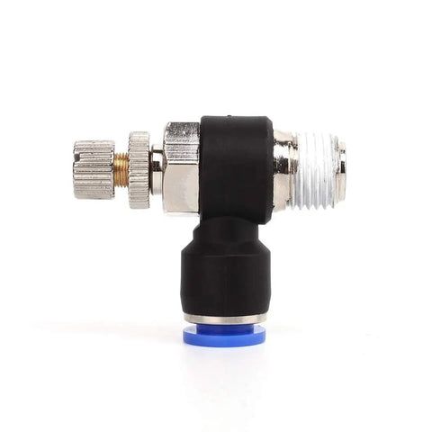 Heavy Duty Air Flow Control Valve Push To Connect Fitting Speed Adjuster With Nickel Plated Copper 90 Degree Elbow Quick Release Coupler For Shop Pneumatic Lines And Vacuum Workflows Killer Build And Slick Operation For Any Rig