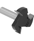 Heavy Duty Carbon Steel Surfacing Router Bits For Planing Wood With Sturdy Alloy Pointed Drill Design close-up view with 1/2 inch shank.