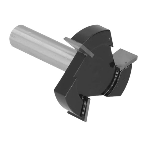 Heavy Duty Carbon Steel Surfacing Router Bits For Planing Wood With Sturdy Alloy Pointed Drill Design close-up view with 1/2 inch shank.