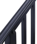 Close-up of Top Shelf Three Step Outdoor Handrail, Black Metal Stair Railing Kit With Curved Wrought Iron Balusters highlighting smooth finish.