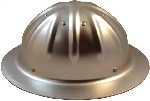 Aluminum Full-Brim Hard Hat With Ratchet Suspension, Silver Finish, ANSI Z89.1 Type 1 Class C Safety Helmet, One Size Fits Most