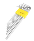 Top Notch 7 Pc Extended Hex Key L Wrench Set With Long Handles For Mechanics Pros And DIY Guys Featuring Ergonomic Grips In Sizes From.5mm To 6mm Made Of Durable Steel For Tough Jobs. 7-piece hex key set in yellow holder, steel, sizes 0.5mm to 6mm