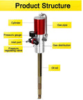 Product structure of Pneumatic Grease Pump 50 To 1 Ratio Air Operated Grease Gun with labeled parts visible
