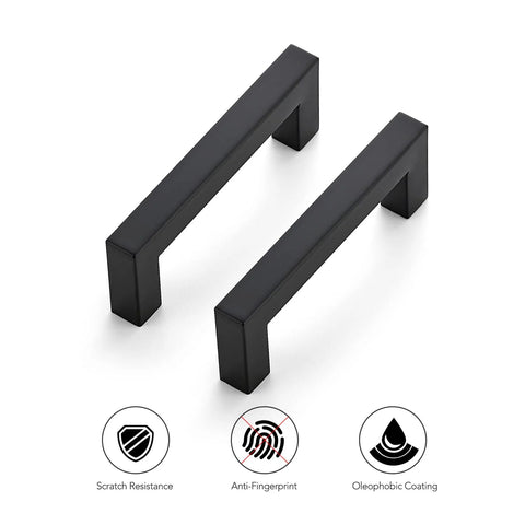 30 Pack Three And A Half Inch Square Cabinet Handles Matte Black Pulls with scratch resistance and anti-fingerprint features