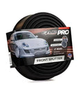 Front Splitter Pro Universal 2 Inch Lip Spoiler for Cars packaging, black roll with car image, easy install, aggressive look