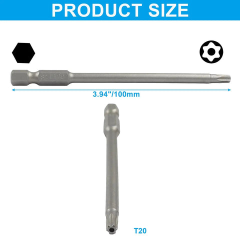 Premium S2 Alloy Steel T20 Torx Screwdriver Bit 100Mm Length showing size and profile for car and bike repairs.